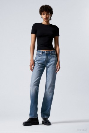 Weekday Pin Mid Straight Jeans Blue | HHNV8514