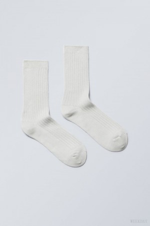 Weekday Pond Ribbed Socks Light Mole | SCOS2545