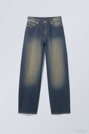 Weekday Rail Mid Loose Straight Jeans Blue | XCWJ3314