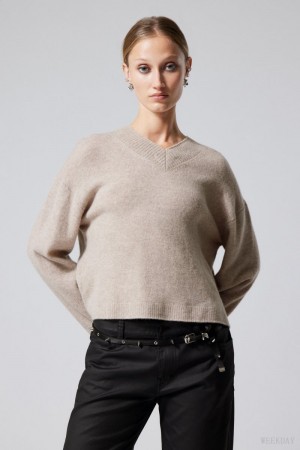 Weekday Reese V-neck Wool Sweater Light Mole | IBCR6234