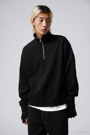 Weekday Relaxed Heavy Half Zip Sweater Black | NRPM7878