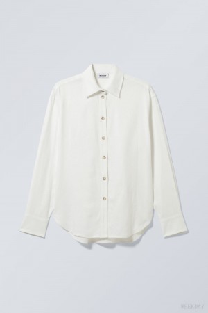 Weekday Relaxed Linen Mix Shirt White | BYCO7878