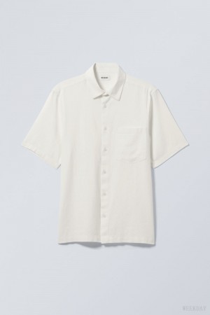 Weekday Relaxed Linen Short Sleeve Shirt Ecru | SAAQ1335