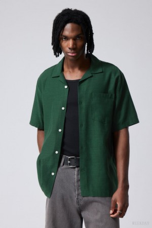 Weekday Relaxed Resort Short Sleeve Shirt Dark Green | EGYR4275