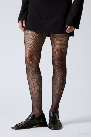 Weekday Rhinestone Tights Black | QMMI3718