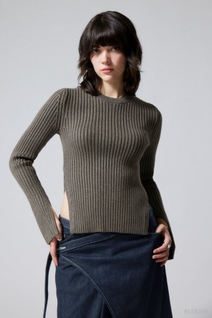 Weekday Rora Rib Sweater Dark Mole | QGZZ6642