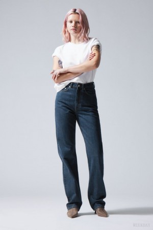 Weekday Rowe Extra High Straight Jeans Blue | QCDR0270