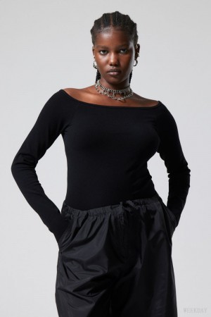 Weekday Seamless Off Shoulder Long Sleeve Black | QXTZ0877