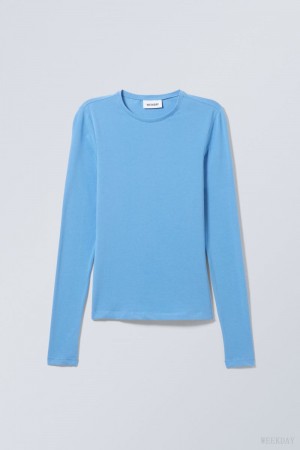 Weekday Slim Fitted Long Sleeve Light Blue | UOYD9944