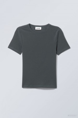 Weekday Slim Fitted T-shirt Dark Green | YVBQ1459