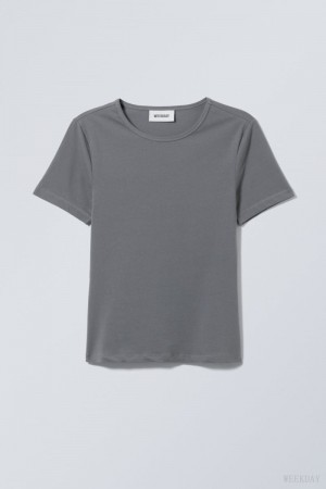 Weekday Slim Fitted T-shirt Dark Grey | ZOVS2656