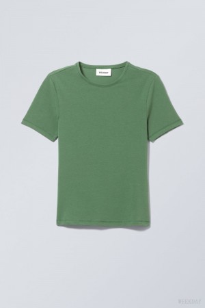 Weekday Slim Fitted T-shirt Turquoise Green | ZATT7667