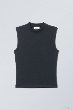 Weekday Slim Mock Neck Tank Top Dark Blue | TWDQ5518