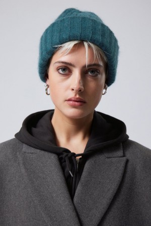 Weekday Soft Ribbed Beanie Dark Turquoise | LNVE5669