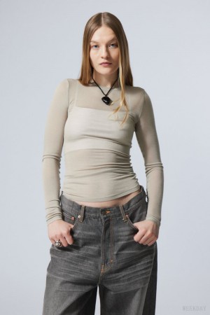 Weekday Soft Sheer Long Sleeve Top Light Mole | VAET1021