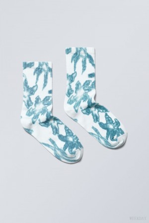 Weekday Sport Printed Socks Blue Flower | DZFC0914