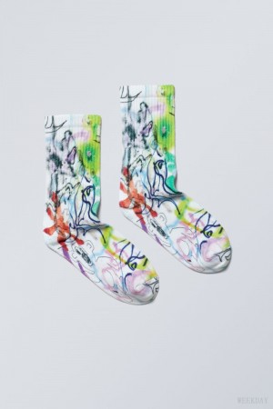 Weekday Sport Printed Socks Messy Doodle | AJEU2292