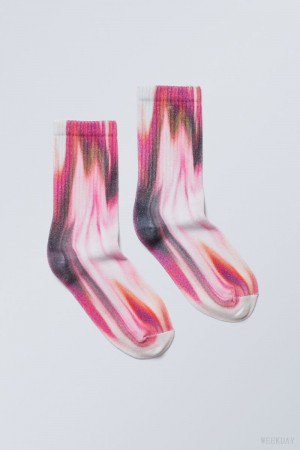 Weekday Sport Printed Socks Pink | WJMD4845