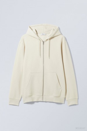 Weekday Standard Midweight Zip Hoodie Ecru | HRJJ9902