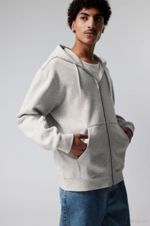 Weekday Standard Midweight Zip Hoodie Grey | AEHP8796