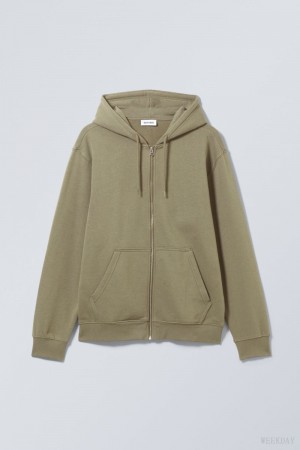 Weekday Standard Midweight Zip Hoodie Khaki | UXDN1160