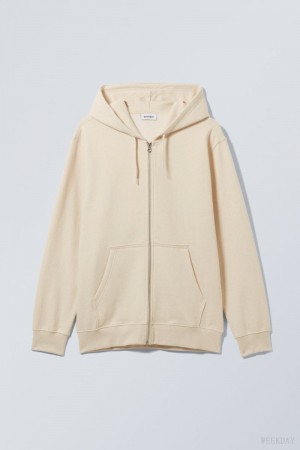 Weekday Standard Midweight Zip Hoodie Oat Melange | ZNRE6453