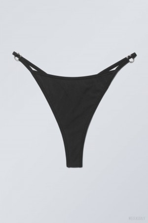 Weekday Tori Piercing Tanga Thong Thong Black | YBUS7672