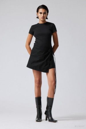 Weekday Wrap Mini Skirt Black | HFDE8713