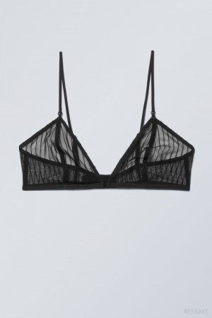 Weekday Zelda Lace Bralette Bralette Black Stripes | WGUE0893