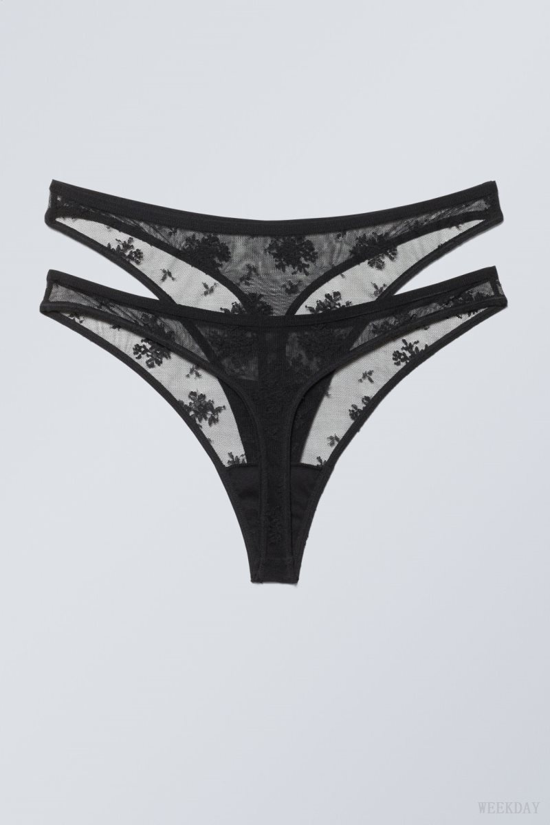 Weekday 2-pack Ash Lace Thong Thong Black | BRJP2298