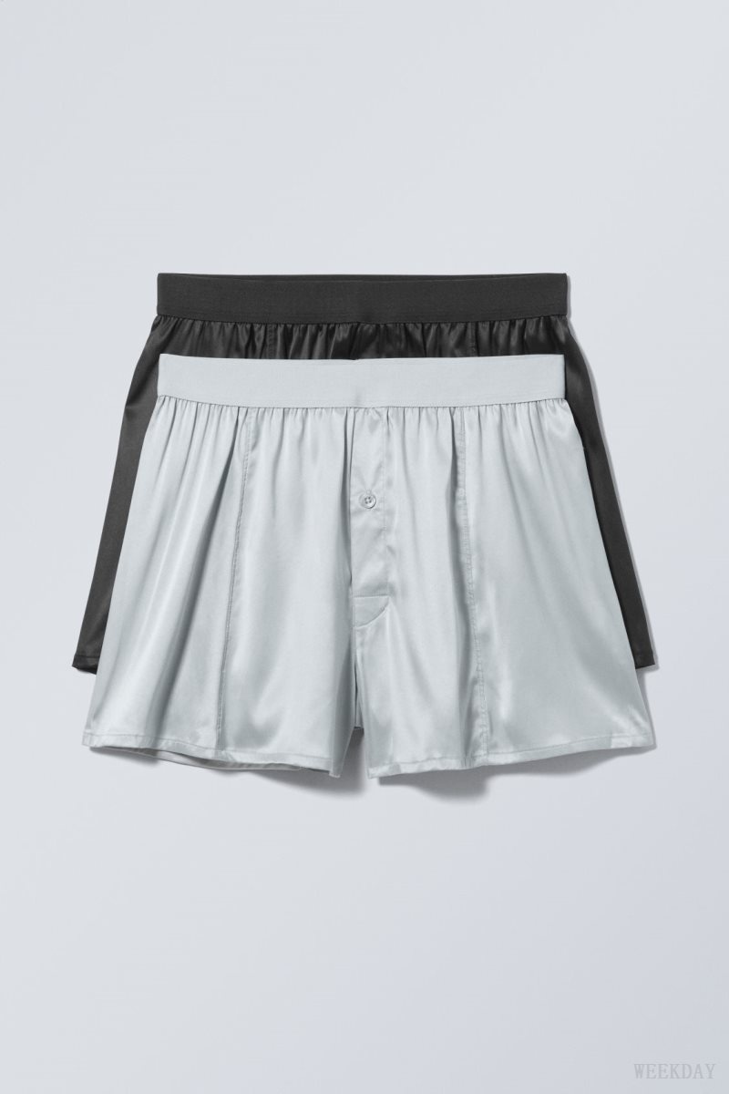 Weekday 2-pack Boxer Shorts Satin Black Grey | VHMI1330