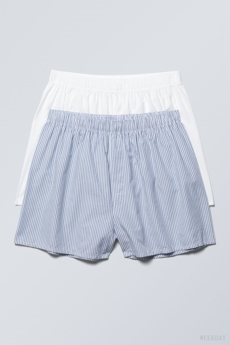 Weekday 2-pack Boxer Shorts Shorts White / Blue | JKGO0559