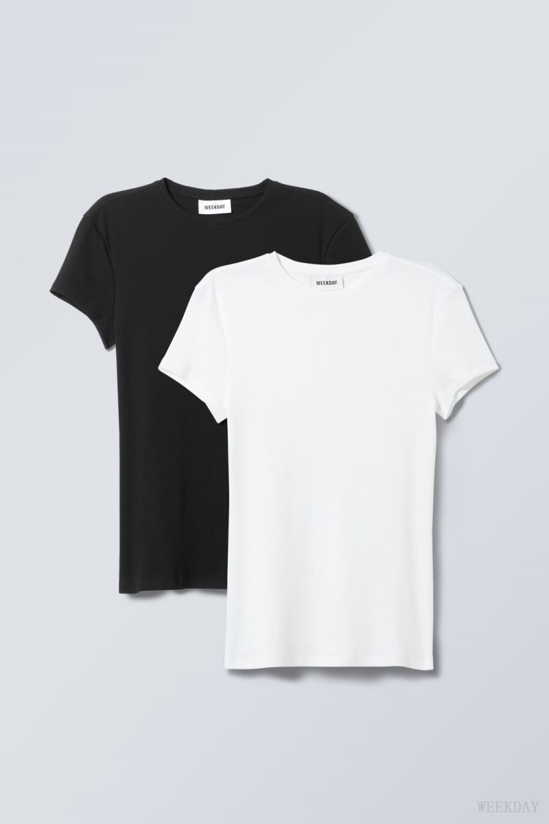 Weekday 2-pack Close Fitted Rib T-shirt Blk & wht | CRAM1270