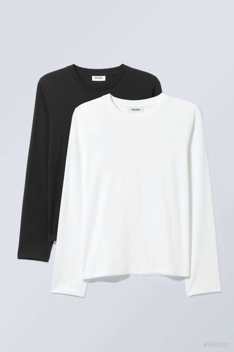 Weekday 2-pack Essence Standard Long Sleeves Black / White | SLVA4025