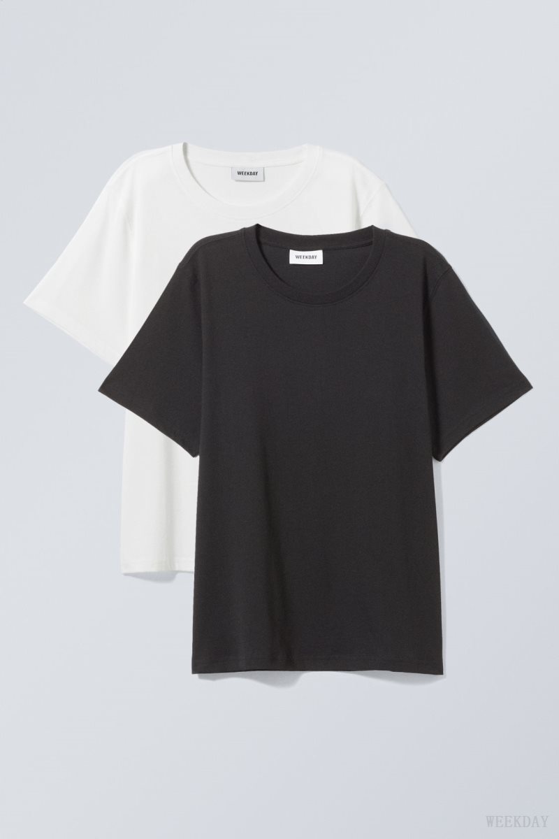 Weekday 2-pack Essence Standard T-Shirt Black White | HDVX9844