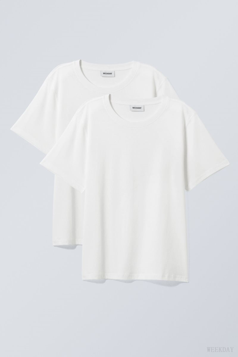 Weekday 2-pack Essence Standard T-Shirt White | OQUO2969