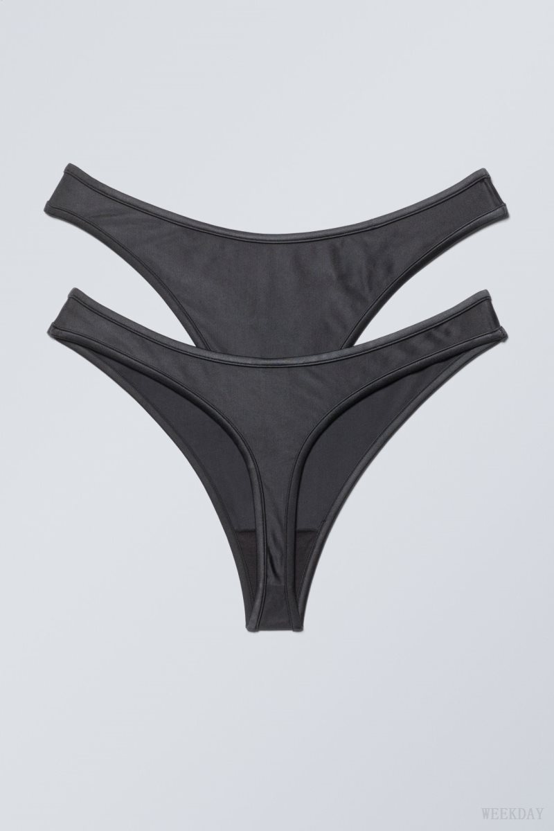 Weekday 2-pack Jade Shiny Thong Thong Dark Grey | IYCC4399