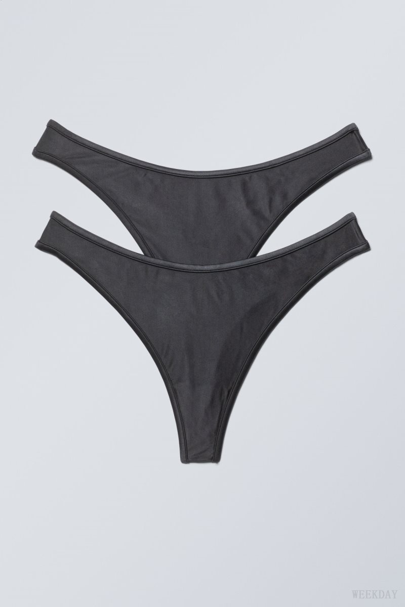 Weekday 2-pack Jade Shiny Thong Thong Dark Grey | IYCC4399