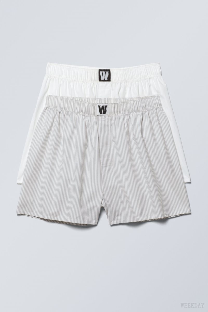 Weekday 2-pack Logo Boxer Shorts Shorts Grey / White | SBNL2172