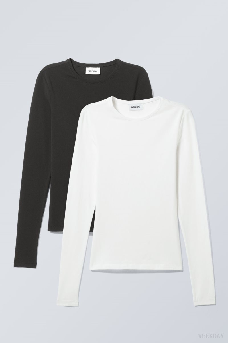 Weekday 2-pack Slim Fitted Long Sleeves Black / White | VPET4286