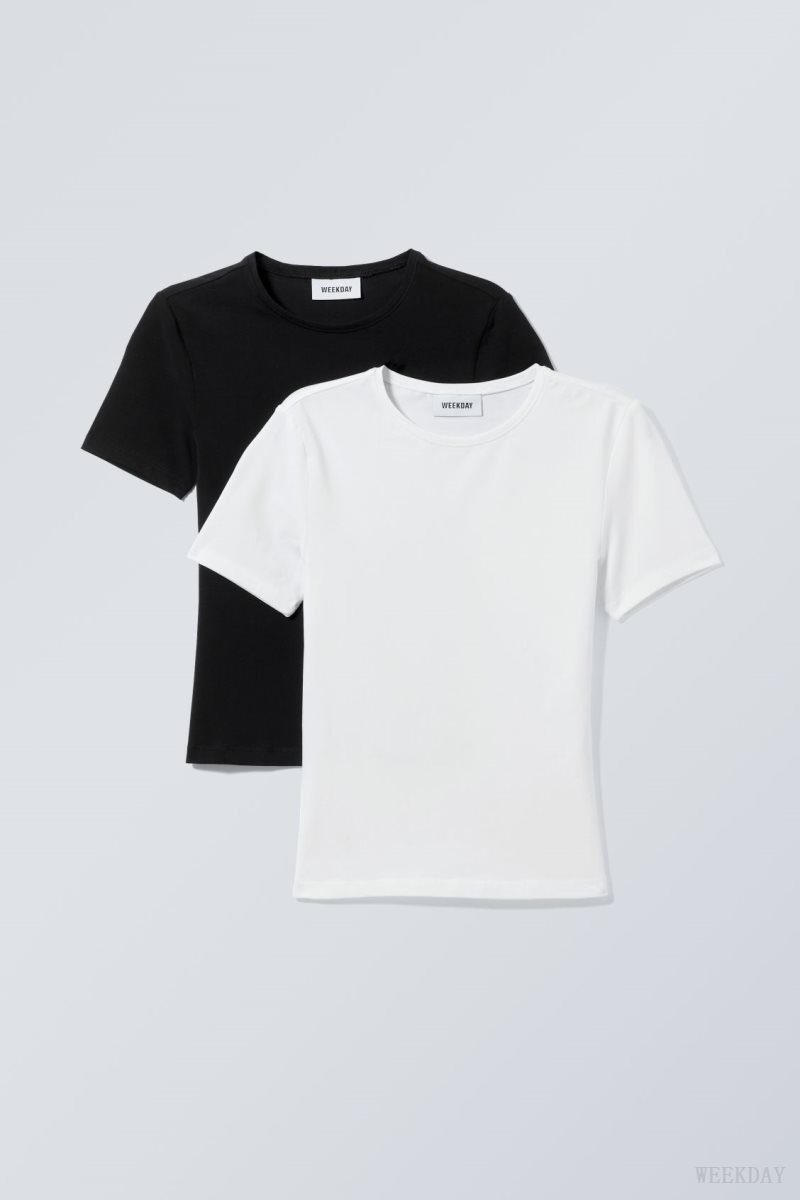 Weekday 2-pack Slim Fitted T-shirt Black White | KKZM0494