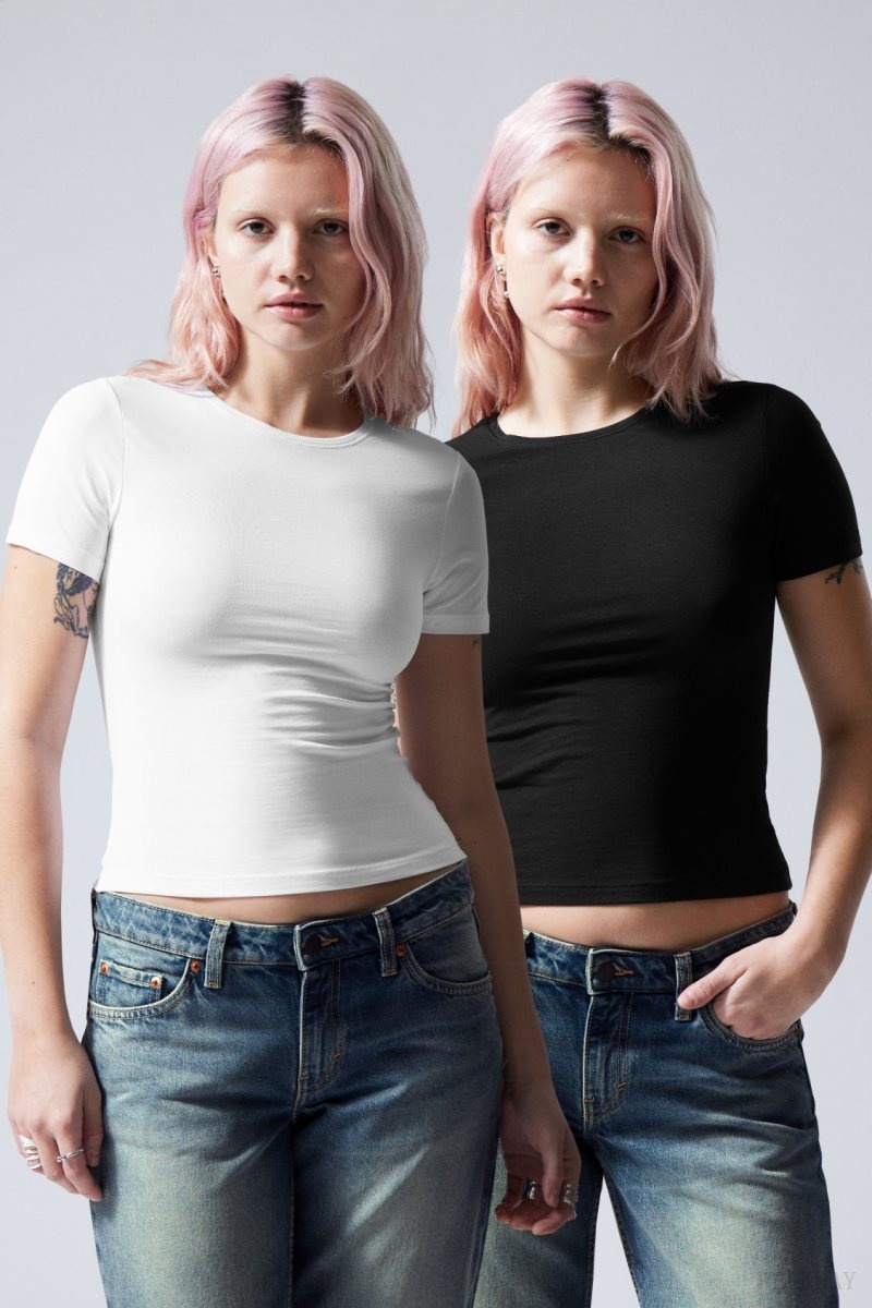 Weekday 2-pack Slim Fitted T-shirt Black White | KKZM0494