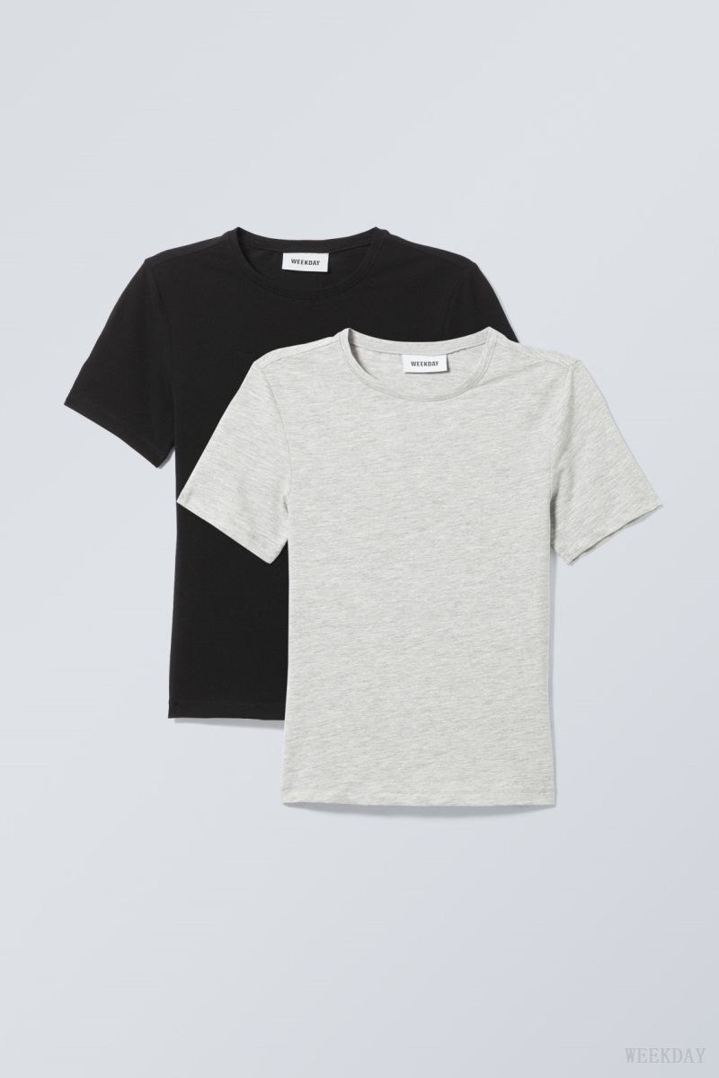 Weekday 2-pack Slim Fitted T-shirt Black | GFVW0397