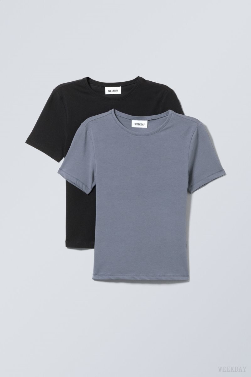 Weekday 2-pack Slim Fitted T-shirt Black | OVBG3875