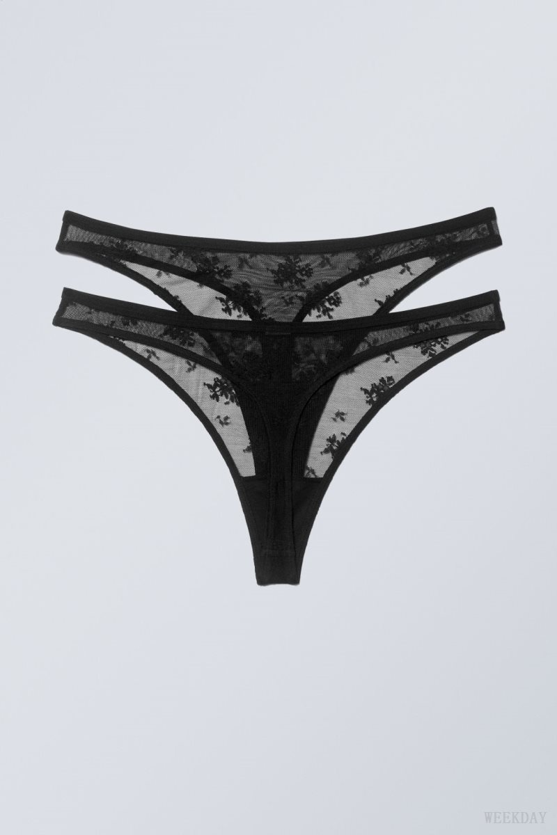 Weekday 2-pack Zelda Lace Thong Thong Black | OPTW4093