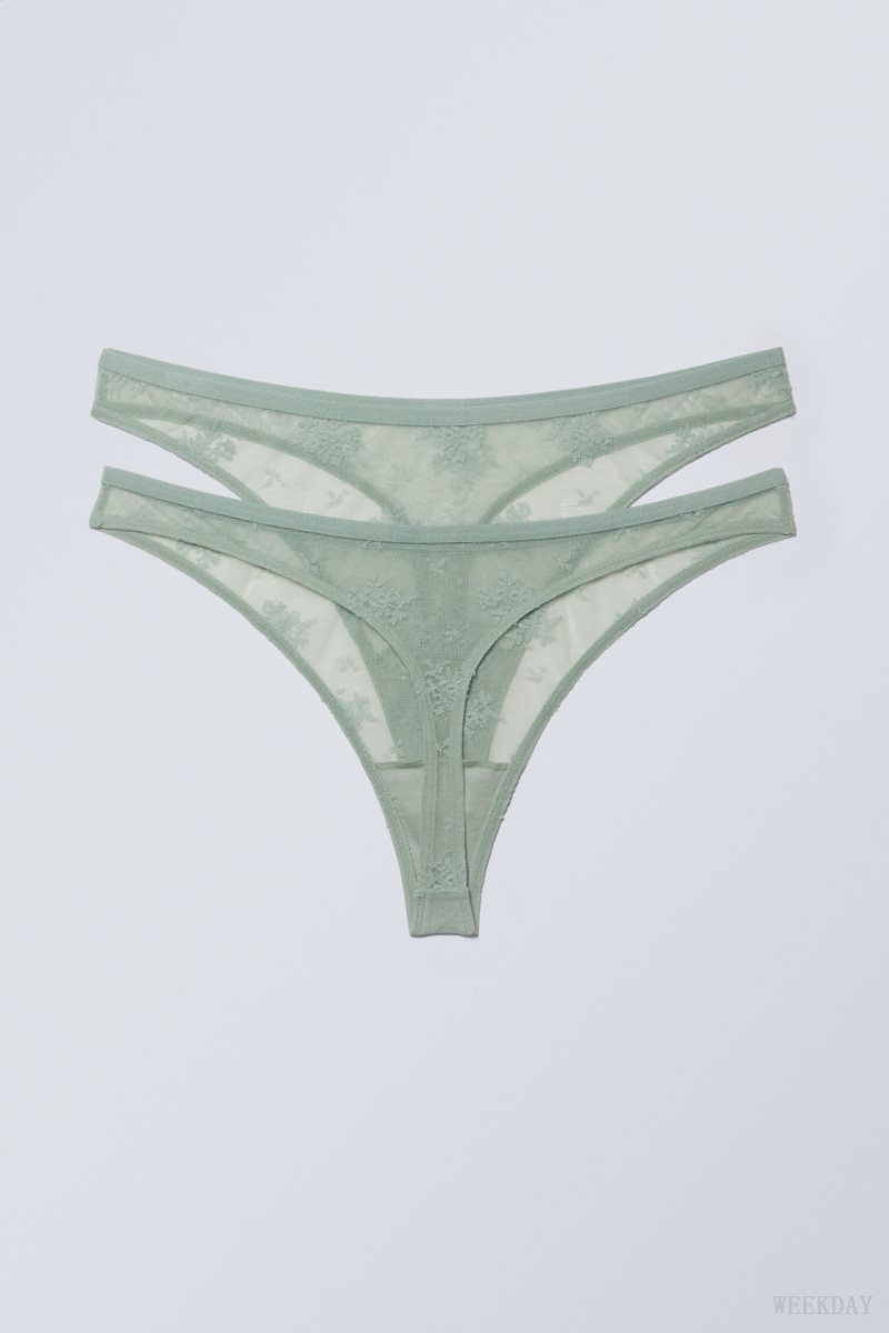 Weekday 2-pack Zelda Lace Thong Thong Green | PTPO8769