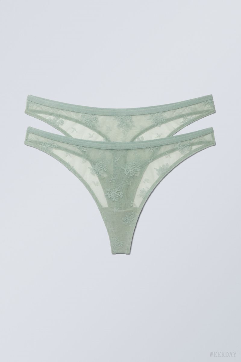 Weekday 2-pack Zelda Lace Thong Thong Green | PTPO8769