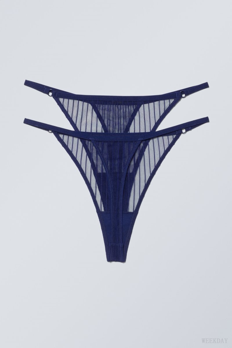 Weekday 2-pack Zelda Lace Thong Thong Navy | ZQLT5196