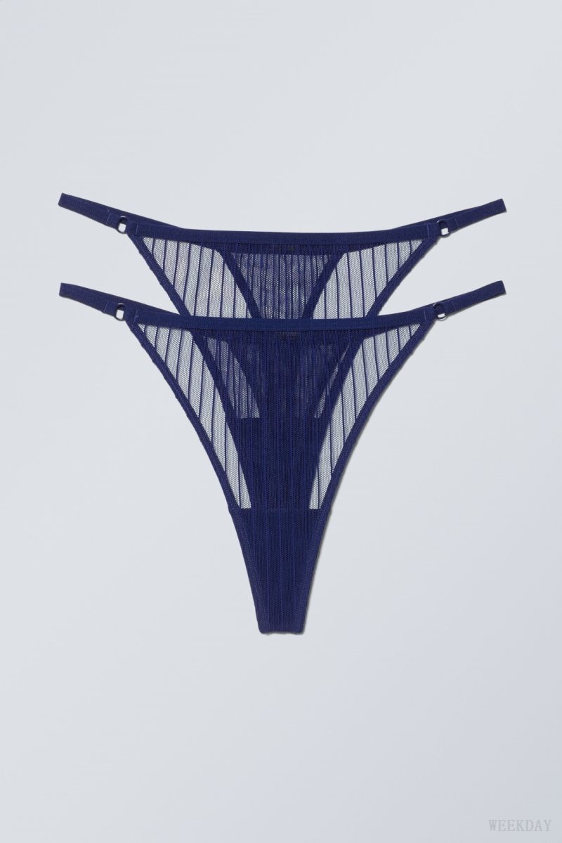 Weekday 2-pack Zelda Lace Thong Thong Navy | ZQLT5196