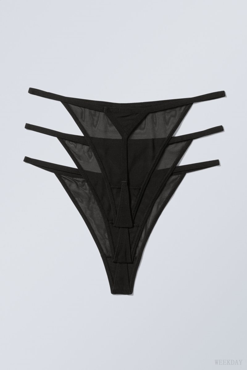 Weekday 3-pack Bonnie Tanga Mesh Thong Thong Black | AXOF7897